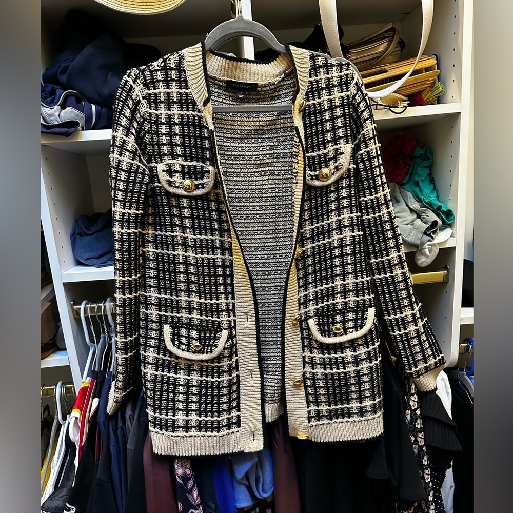 Ann Taylor Shimmer Plaid Cardigan